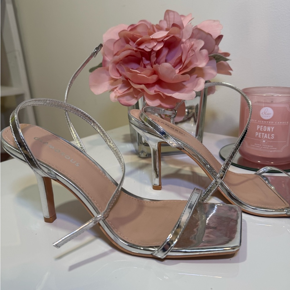 Glamorous ASOS strappy heel sandals in silver